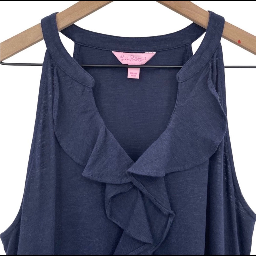 Lilly Pulitzer Navy Blue Sleeveless Ruffle Neck Casual Dress